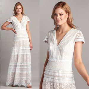 NWT Tadashi Shoji NISA LACE & FRINGE BRIDAL GOWN DRESS BQU20696LBR IVORY